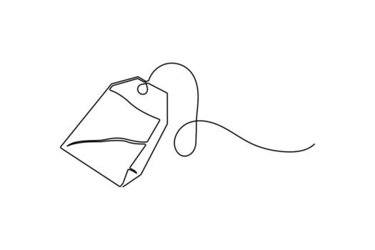 Tea bag in minimalist style continuous single line outline drawing art concept on white background vector