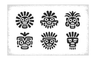 Mayan Glyph Set Six Unique Ancient Symbols for Design Projects and Cultural Representation, Isolated on White Background with Decorative Border vector