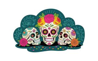 Day of the Dead Skulls with Flowers A Vibrant and Festive Celebration of de Muertos Mexican Tradition and Cultural Heritage vector
