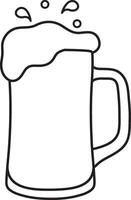 a full glass mug of foamy beer, splashes and drops, Oktoberfest, a simple black and white icon on an isolated background vector