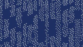 Abstract hand drawn seamless textile pattern inspired by traditional Japanese Shibori and Sashiko techniques. Scattered white dash lines and curved strokes on indigo blue background vector