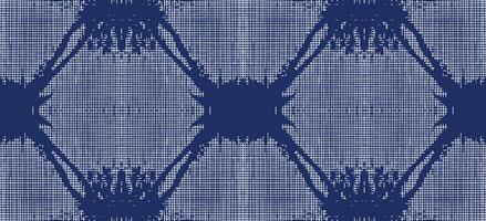 Hand drawn abstract seamless pattern inspired by traditional Shibori dyeing and Sashiko stitching, featuring geometric grids and indigo textures. Ideal for textiles, crafts, and modern prints. vector