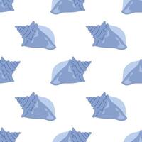 Seamless pattern with blue seashells on white. For summer textiles and beach designs. vector