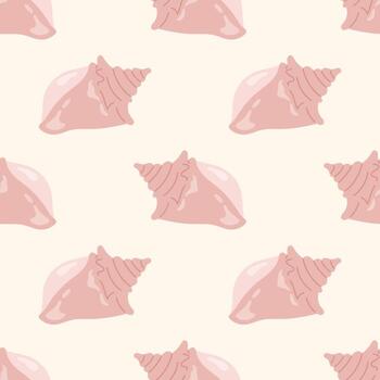 sin costura modelo con estilizado conchas marinas en un crema antecedentes. submarino elemento. para verano textiles y playa diseños vector