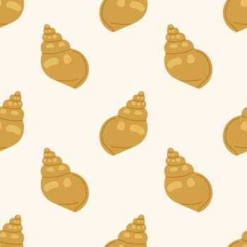 Seamless pattern with stylized gold seashells on a cream background. For summer textiles and beach designs. vector