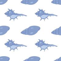 Seamless pattern with blue seashells on white. For summer textiles and beach designs vector