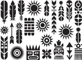 Black and White African tribal symbols and patterns collection vector