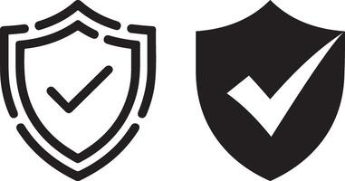 Black and white shield icons with a check mark vector