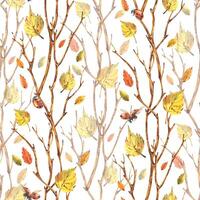 Autumn leaves and insects on branches pattern vector