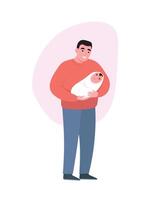 Dad holds baby in his arms. Father takes care of newborns. flat graphics. vector