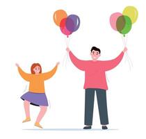 Dad brought his daughter balloons for the holiday. Festive animation for a child. flat graphics. vector