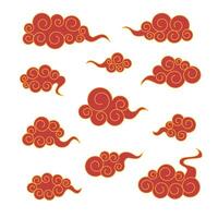 Collection of traditional red asian clouds vector
