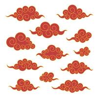Collection of red traditional asian clouds vector
