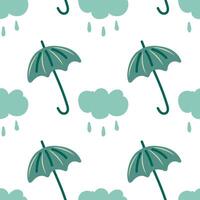 Cloud with drops of rain and umbrella. Rainy seamless pattern. vector