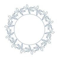 Blue olive branch wreath on white background. Botanical round frame template. vector