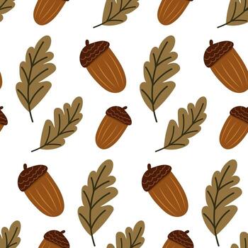 Acorn with leaf seamless pattern. Cute autumn illustration. Simple botanical pattern. vector