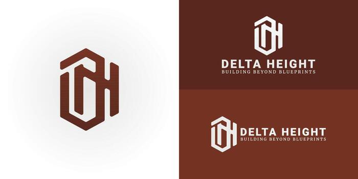DH's logo features a modern hexagon, ideal for architecture and construction. It symbolizes strength, precision, and innovation, making it perfect for firms building the future. vector