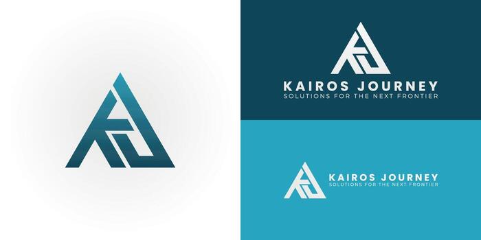 A modern KJ emblem within a triangle represents progress and connection, making it ideal for dynamic technology, software, or IT brands. vector