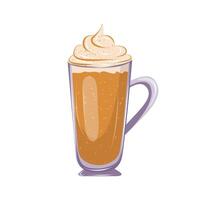 Pumpkin spice latte coffee cup for autumn menu or greeting card design. Coffee with whipped cream. Isolated illustration. vector