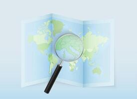 magnifying glass on world map vector