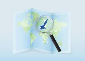 Map with magnifying glass on region vector