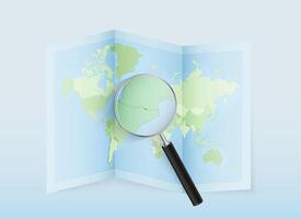 Map with magnifying glass focusing on location vector