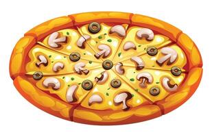 Pizza with mushrooms and olives vector