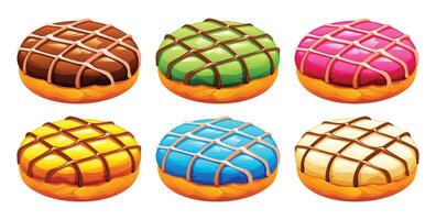 Colorful iced doughnuts assortment vector