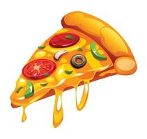 Cheesy slice of pizza with toppings vector