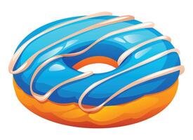 Blueberry flavored donut with blue glaze and delicate vanilla drizzle on a white background. Cartoon illustration vector