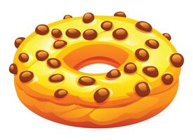 Donut with yellow glaze and chocolate ball toppings on a white background. Cartoon illustration vector