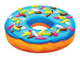 Sweet blueberry glazed donut adorned with colorful sprinkles on a white background. Cartoon illustration vector