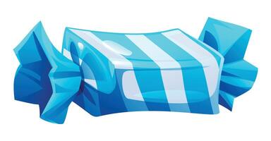 Blue and white striped candy in a twisted wrapper, a refreshing and sweet treat. cartoon illustration vector