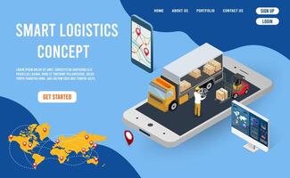 Smart logistics overview on mobile device vector