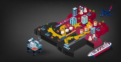 Map depicting transportation and energy industries vector
