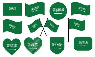 Various Saudi Arabian Flag Designs on White Background. vector