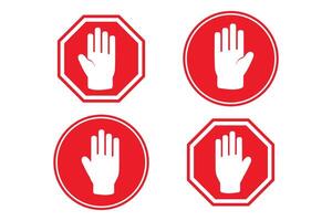 Red Stop Hand Sign, Octagon and Circle Shapes. Traffic Regulatory Warning Stop Symbols Illustration. vector