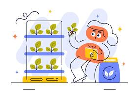 Hydroponic Farming Illustration with Greenhouse and Healthy Plant Growth in Controlled Conditions vector