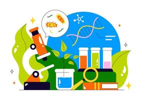 Microscope and test tubes in a colorful illustration vector