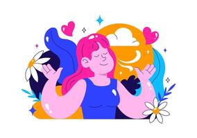 Illustration of Breathwork Practice with Calm and Relaxed Meditation in a Flat Style vector