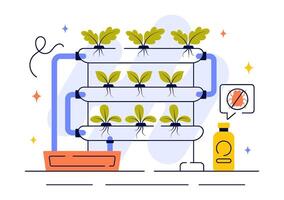 Growing Vegetables with Hydroponic System Inside Greenhouse in Flat Style vector