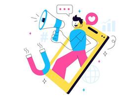 Internet Promotion Illustration with Influencer Posts and Marketing Strategy Concepts vector