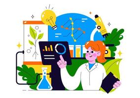 Biotech Laboratory Illustration Featuring Glowing DNA and Scientific Equipment vector