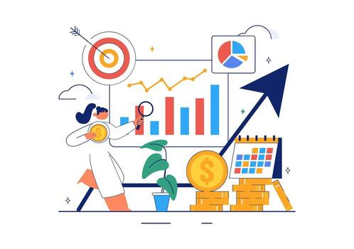 International Statistics Day with People Analyzing Data and Graphs in Flat Style vector