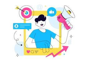 Endorsement and Digital Advertising Illustration Featuring Social Media Influencers in Flat Background vector