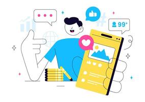 Illustration of Influencer Marketing Campaigns on Social Media in Flat Style vector