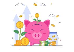Piggy bank with coins and plants vector