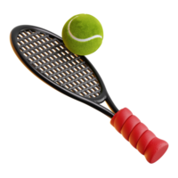 Tennis ball resting on a tennis racket 3d rendered icon png