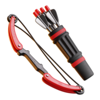 Archery set bow arrows and quiver 3d rendered icon png
