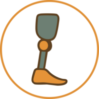 An illustrated icon of a prosthetic leg with a simple, flat design and earthy colors. png
